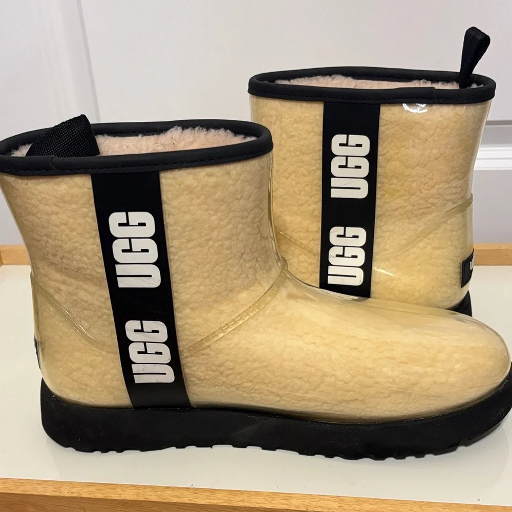 UGG Classic Clear PVC Shearling Short Waterproof Boots with Pale Yellow Lining - Picture 6 of 16